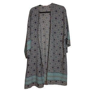 Altar'd State Caramela Blue Teal Medallion Tile Print Duster Kimono Large